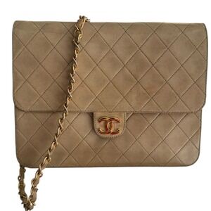 Chanel Small Flap Beige Quilted Lambskin Gold CC Shoulder Bag Authentic